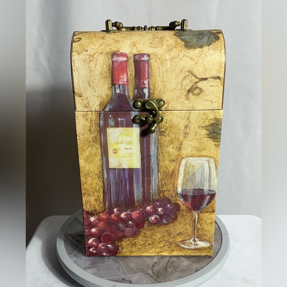 Tri-Coastal Wine Bottle Storage Box Grapes & Glass Print 2005 Charlene Olson